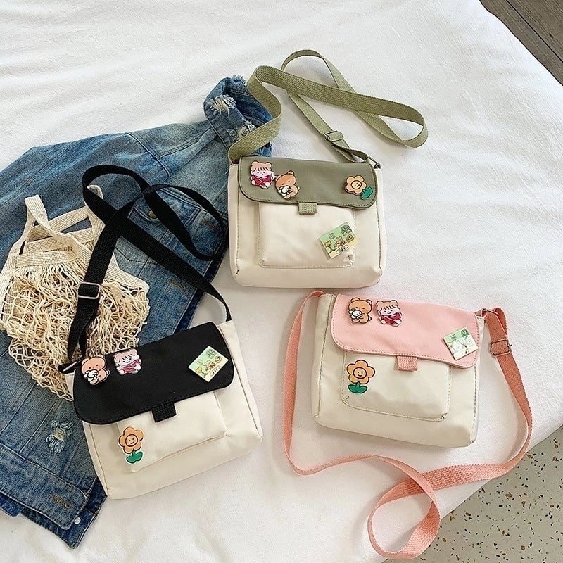 Women's Medium Oxford Cloth Color Block Streetwear Square Fastener Crossbody Bag