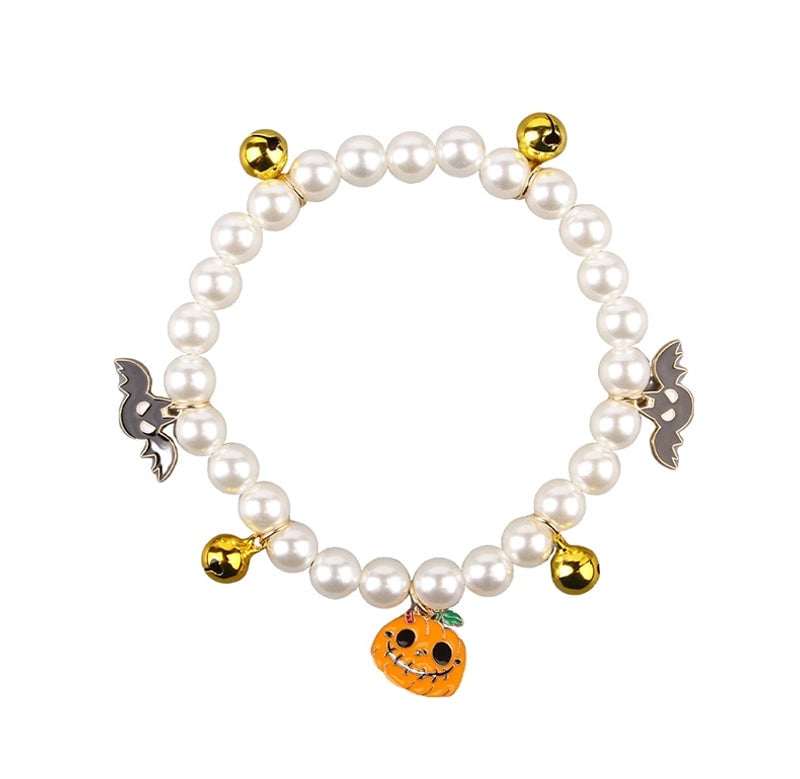 Cute Funny Imitation Pearl Halloween Pumpkin Ghost Beaded Pet Collar