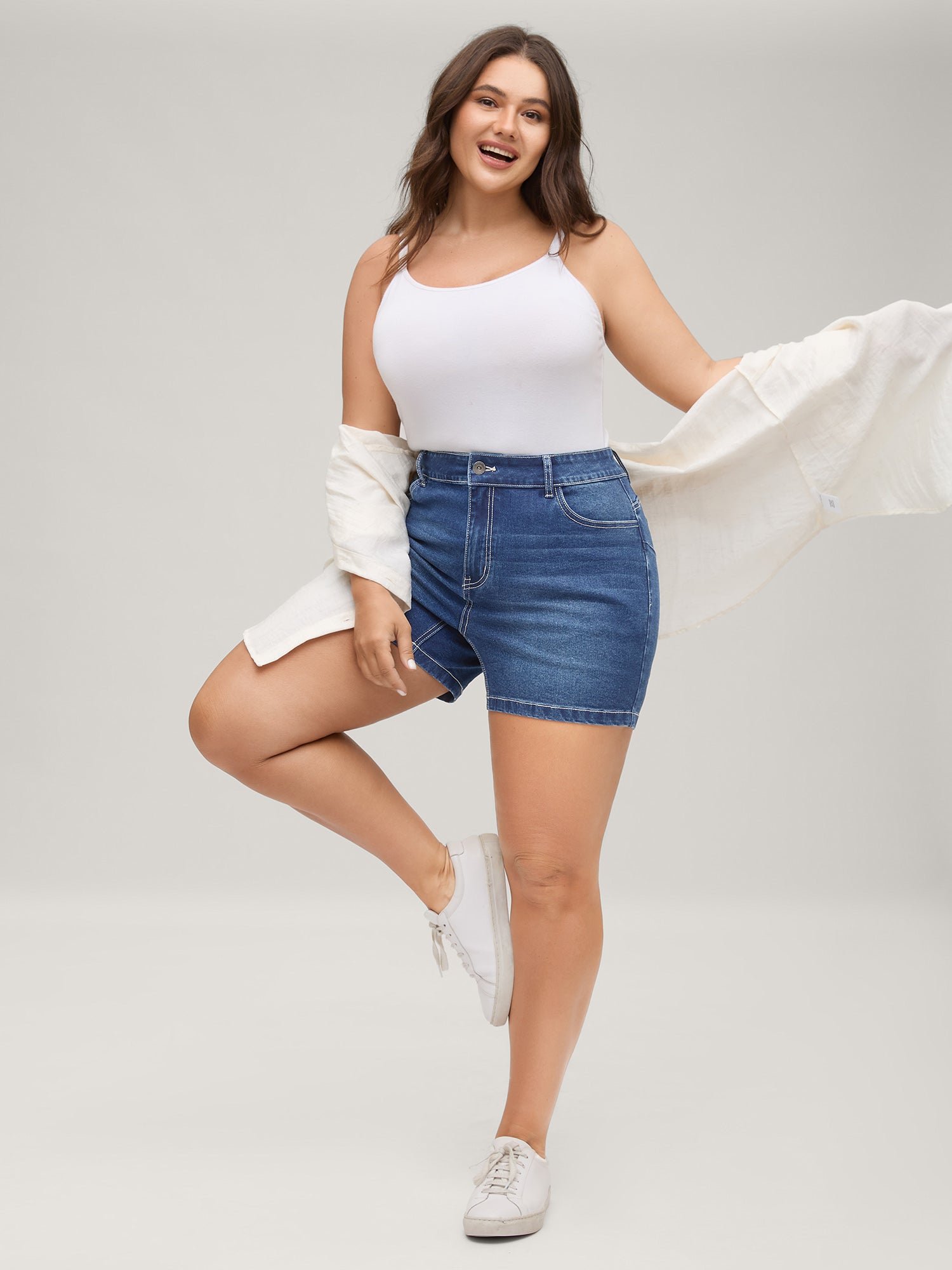 Booty-Lifting Straight-Fit Denim Shorts