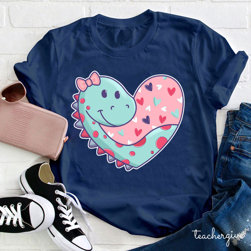 Cute Valentine Dinosaur Teacher T-Shirt