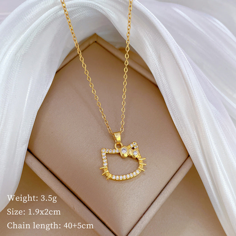 Cartoon Geometric Titanium Steel Diamond Inlay Necklaces