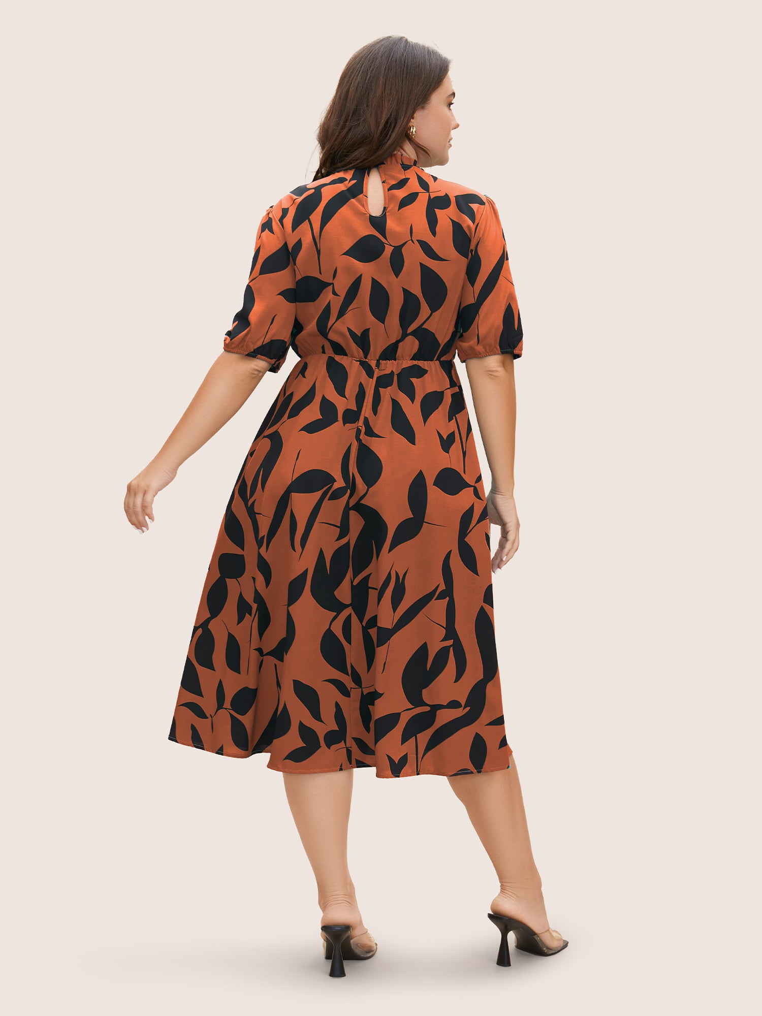 Silhouette Floral Print Mock Neck Midi Dress