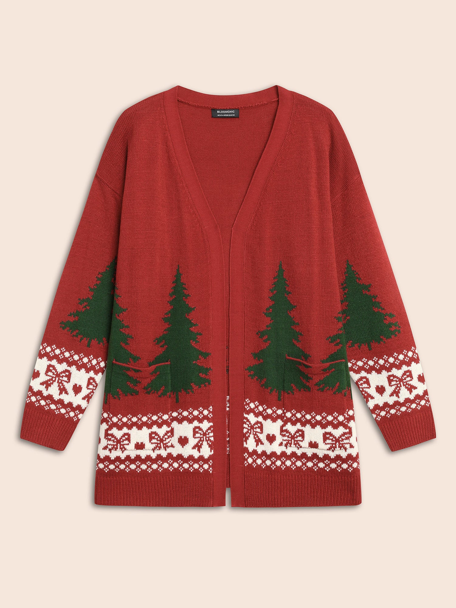 Festive Trees Pattern Open Cardigan