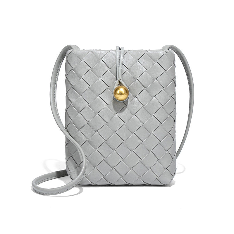 Women's Mini Pu Leather Solid Color Classic Style Weave Square Lock Clasp Shoulder Bag Crossbody Bag
