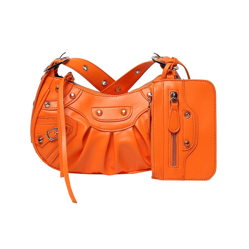 Women's Medium Summer Autumn Pu Leather Solid Color Fashion Rivet Dumpling Shape Zipper Bag Sets