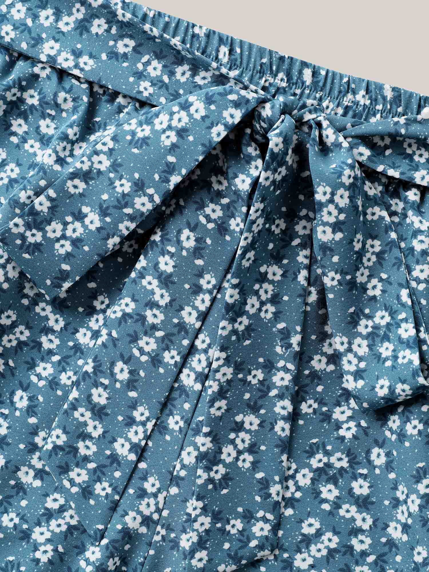 Floral Print Belted Wide-Leg Pants