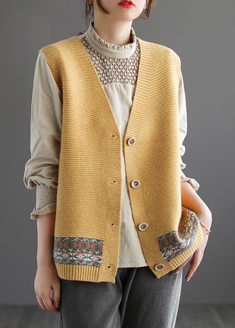 Chunky Khaki Knit Cardigans Fashion Spring V Neck Sleeveless Knitted Coat