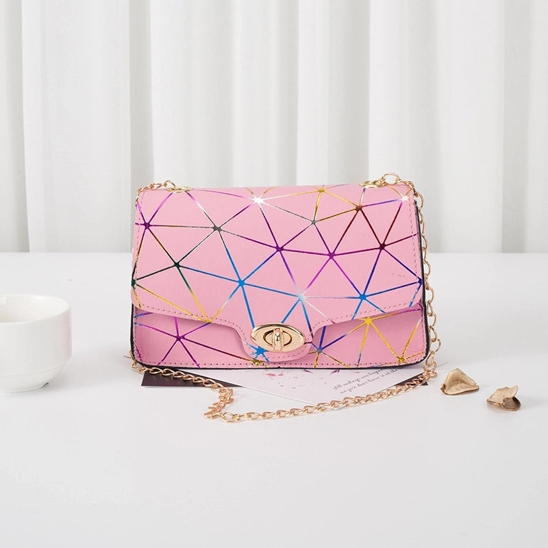 Women's Small Pu Leather Stripe Fashion Square Lock Clasp Crossbody Bag