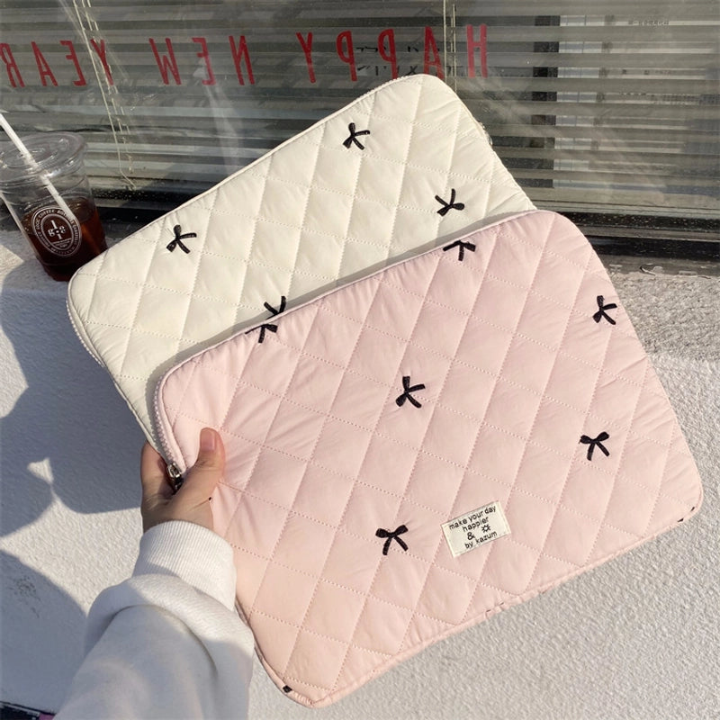 Women's Medium Nylon Bow Knot Cute Square Zipper Laptop Bag