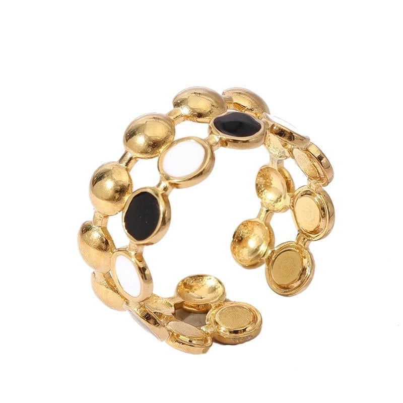 Retro U Shape 304 Stainless Steel 18K Gold Plated Enamel Open Rings