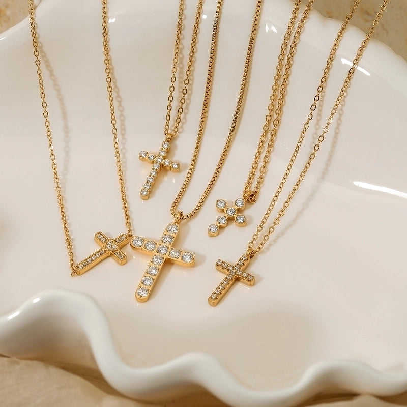 Modern Style Artistic Cross 304 Stainless Steel 16K Gold Plated White Gold Plated Necklace
