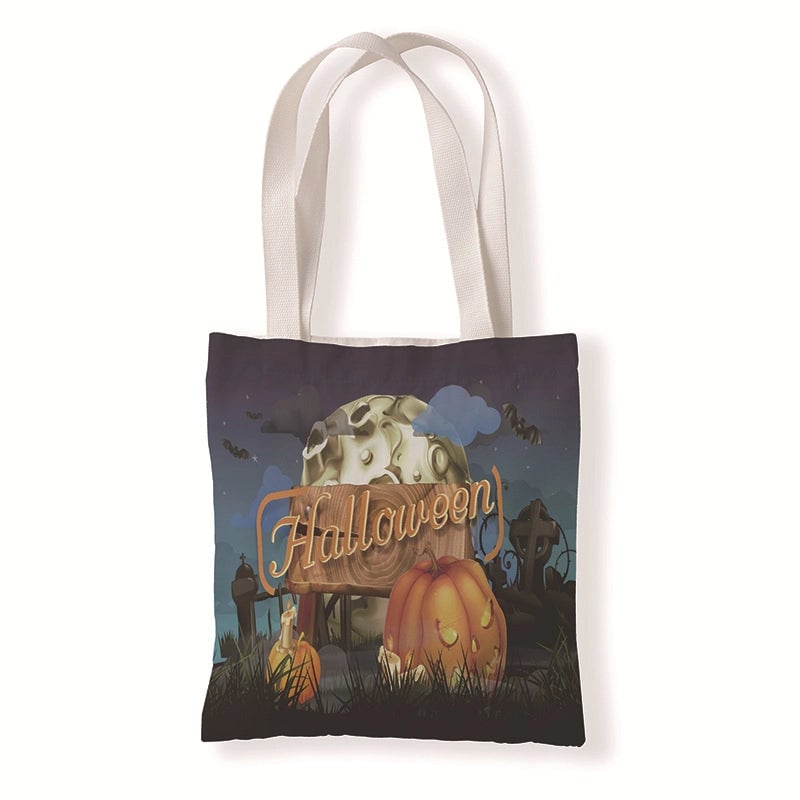 Halloween Unisex Medium Canvas Pumpkin Letter Elegant Streetwear Square Open Canvas Bag