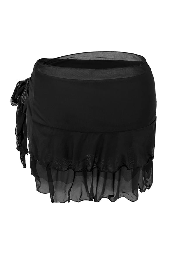Mesh Patchwork Solid Swim Skirt