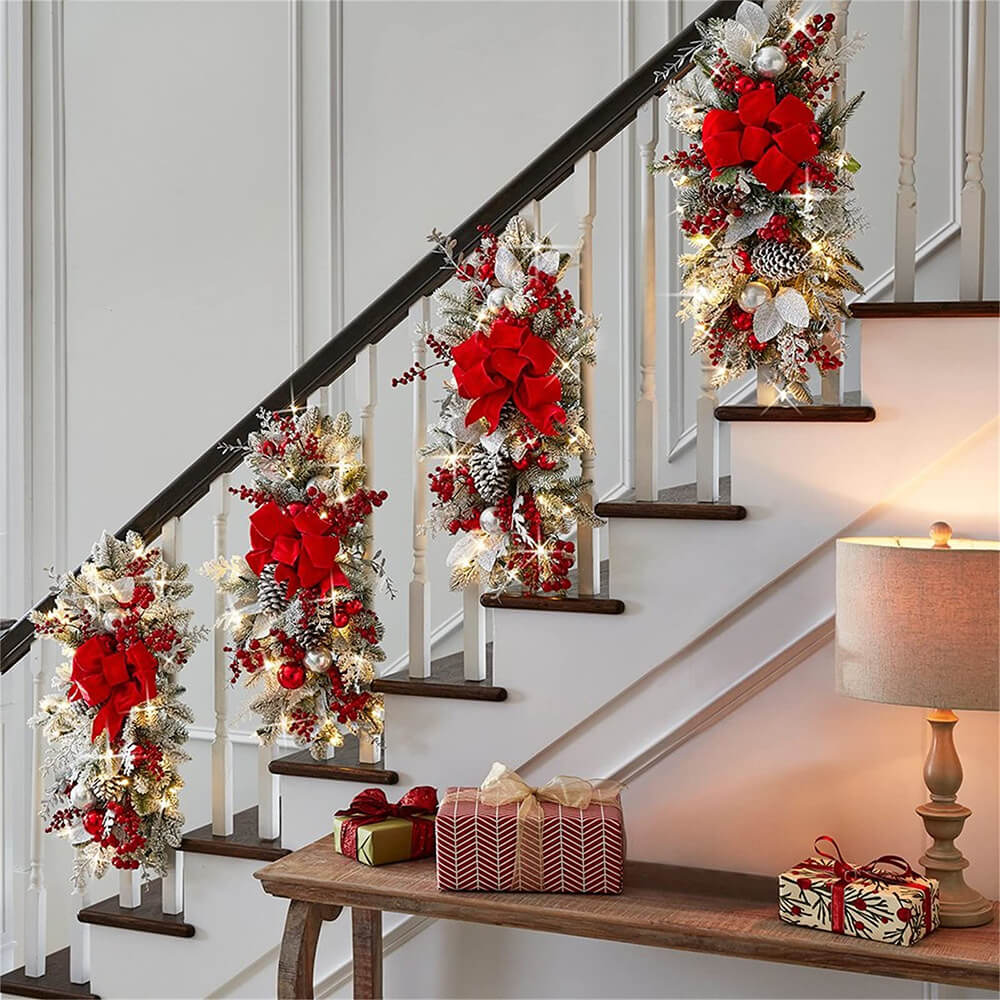 Christmas Cordless Prelit Stairway Swag Trim