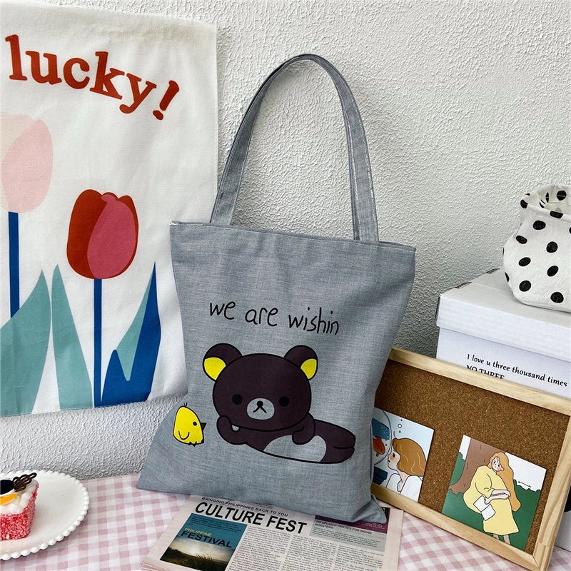 Women's Medium Canvas Letter Classic Style Sewing Thread Square Zipper Canvas Bag
