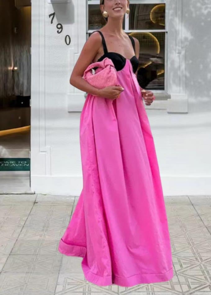Italian Pink Bustier Top Patchwork Cotton Party Dress Summer