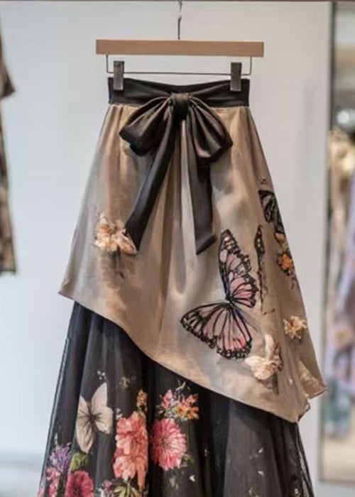 Chic Asymmetrical Print High Waist Chiffon Patchwork Skirt Summer