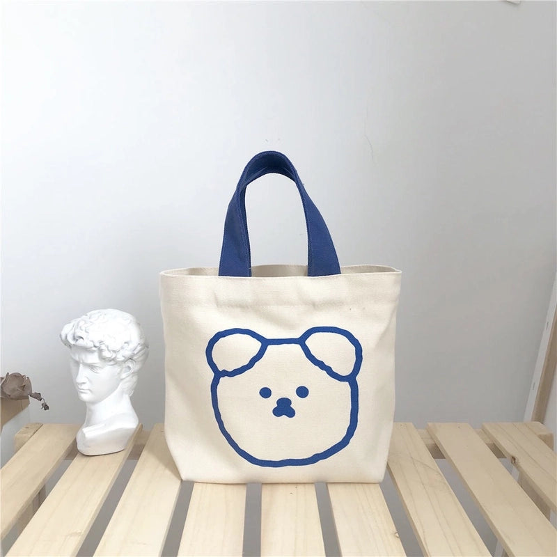 Canvas Bag New Bear Cute Cartoon Student Portable Lunch Bag Korean Style Small Mini Bear Head Canvas Bag