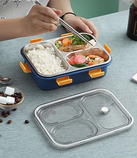 3 Compartment Stainless Steel Insulated Perfect Lunch Box For School & Office Men And Women