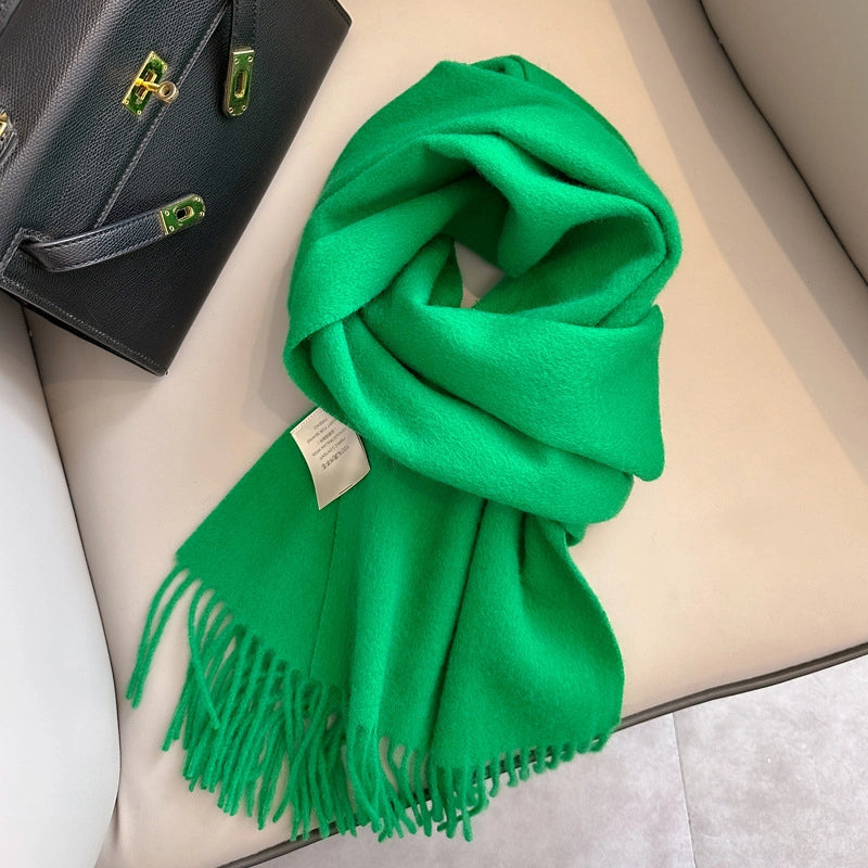 White Pure Wool Scarf Female Winter Student Warm Scarf New Versatile Tassel Narrow Scarf Couple