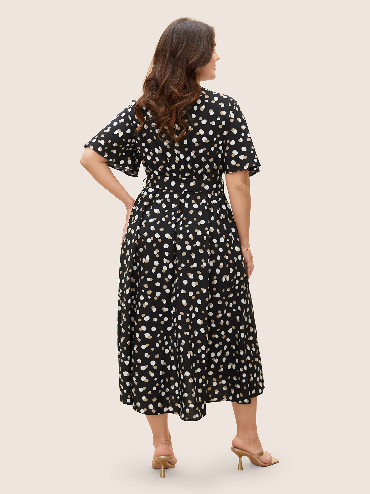 Allover Print Wrap Flutter Sleeve Midi Dress