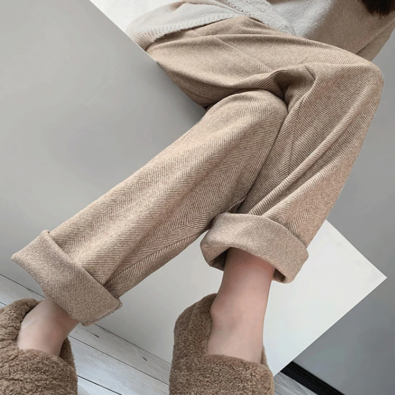 Straight Leg High Waist Knitted Wool Casual Pants