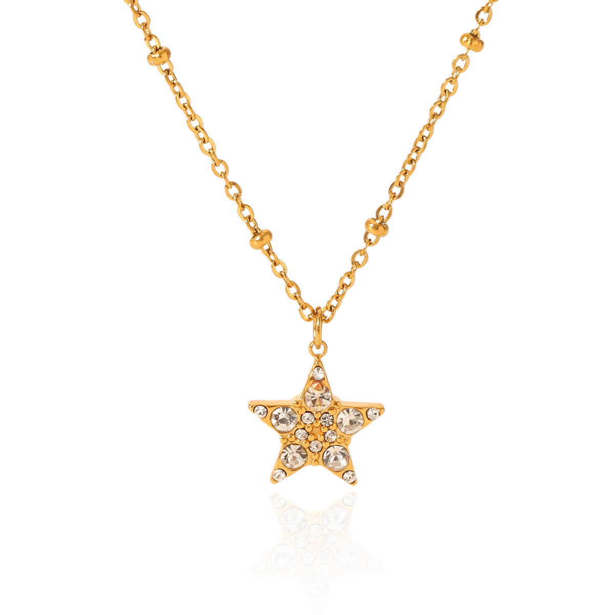 Ins18K Gold Stainless Steel Diamond Water Drop Moon Five-Pointed Star Four-Leaf Clover Pendant Necklace Titanium Steel Clavicle Chain