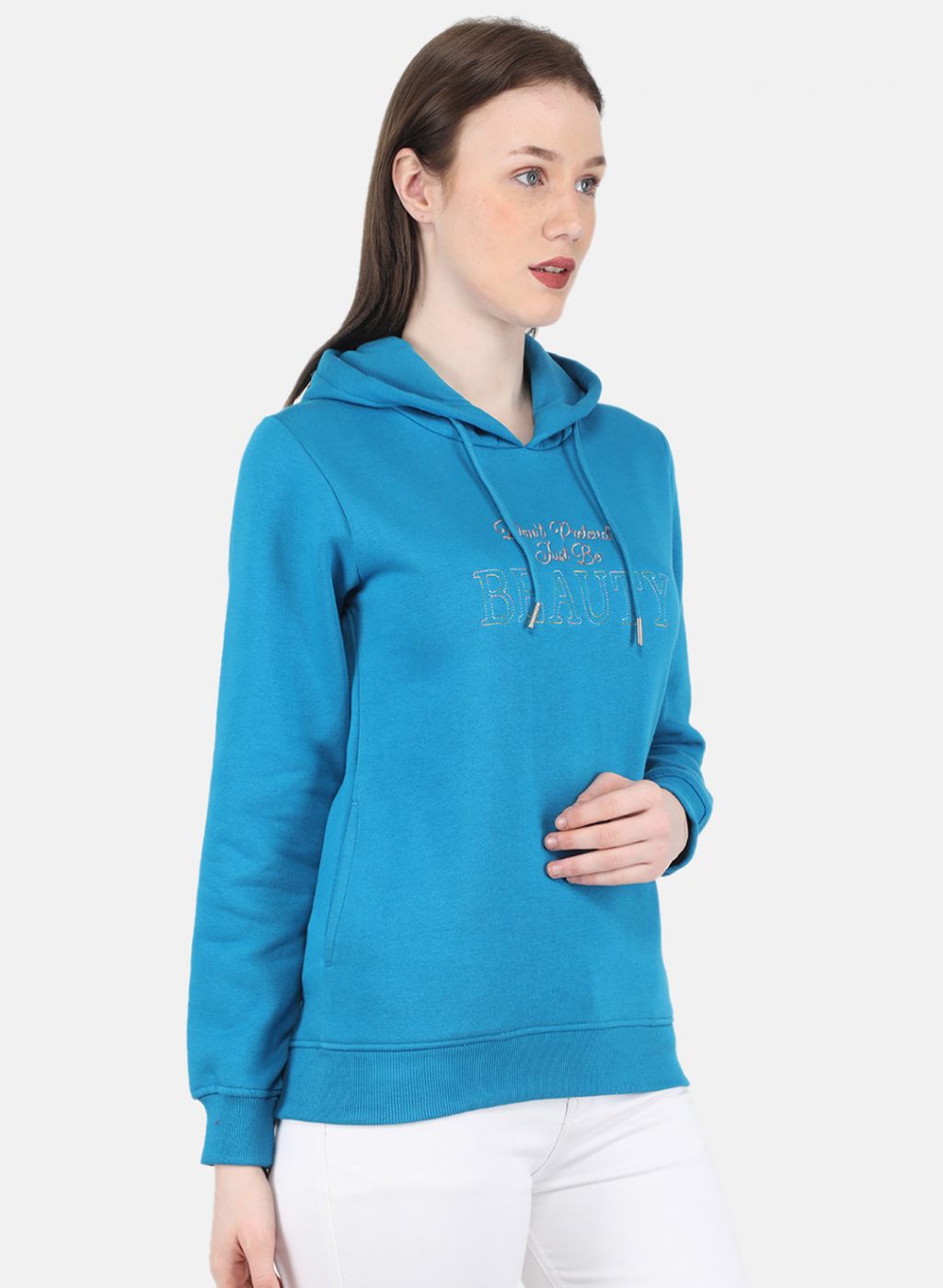 Women Blue Embroidered Sweatshirt