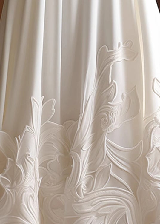 Elegant White Applique High Waist Cotton Skirts Summer