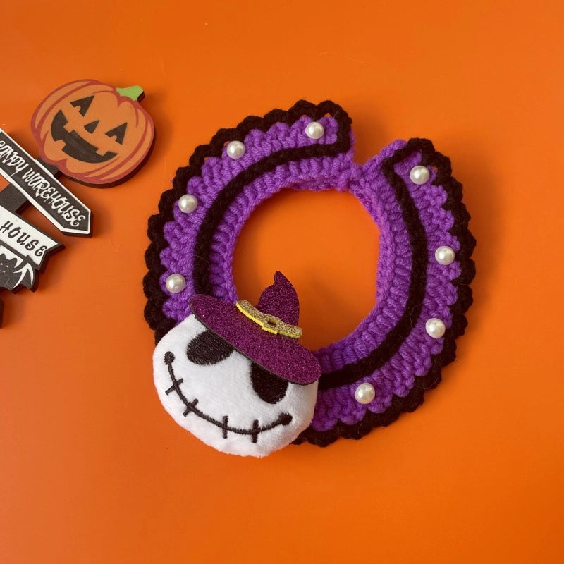 Hot Halloween Pet Wool Collar Dogs And Cats Funny Knitted Hat Spider Pumpkin Scarf