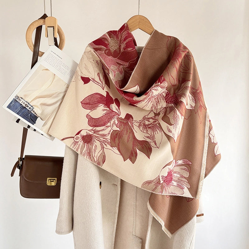 Women's Elegant Plant Imitation Cashmere Jacquard Scarf