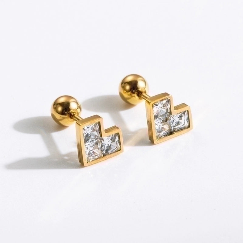 1 Pair Commute Rabbit Heart Shape Crown 304 Stainless Steel 18K Gold Plated Ear Studs