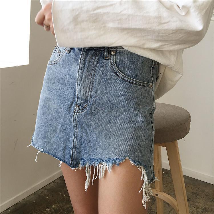 Asymmetrical Distressed Jean Skirt