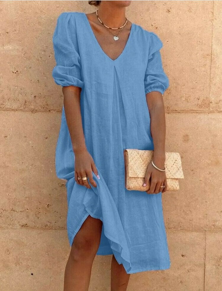 Cotton Linen Solid Color Simple Loose Dress