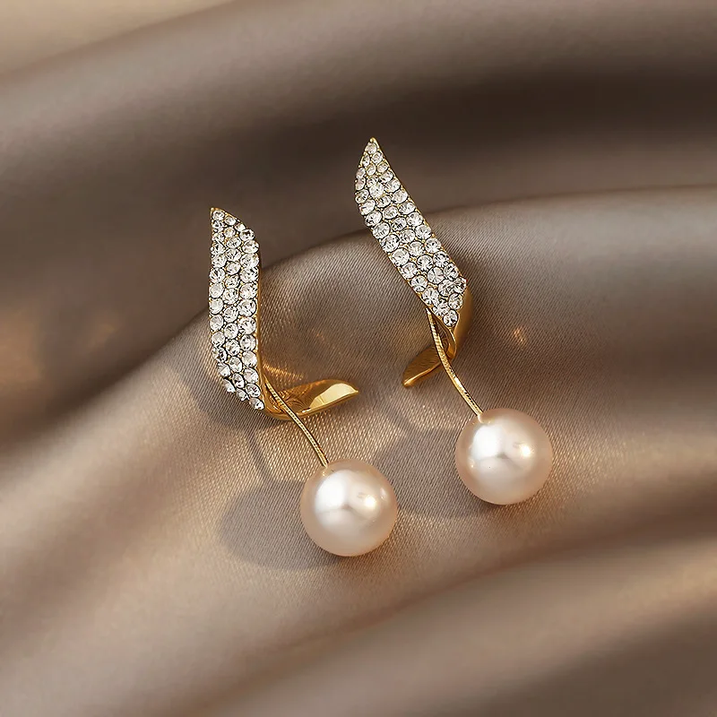 S925 Silver Gold Plated Fashion Exquisite Statement Rhinestone Pearl Fine Jewelry Earrings for Women