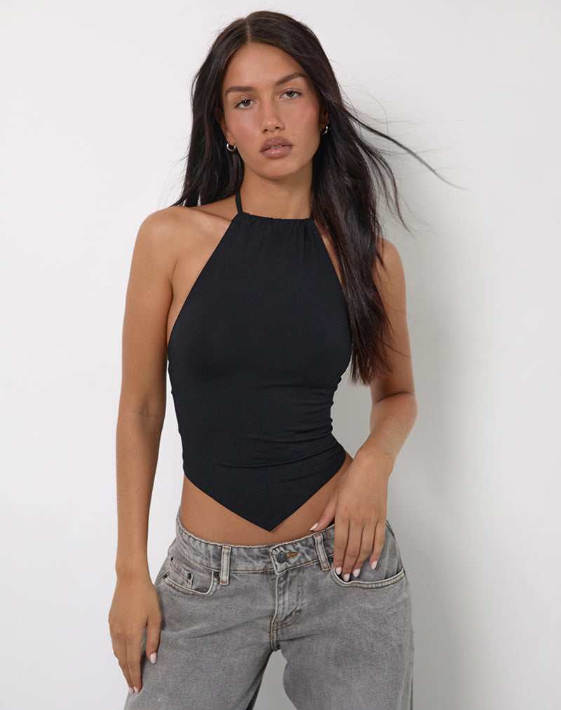 Shalas Halter Top in Rayon Jersey Black