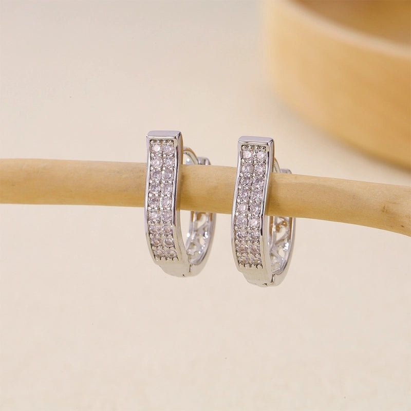 1 Pair Basic Minimalist Geometric Inlay Copper Zircon Earrings