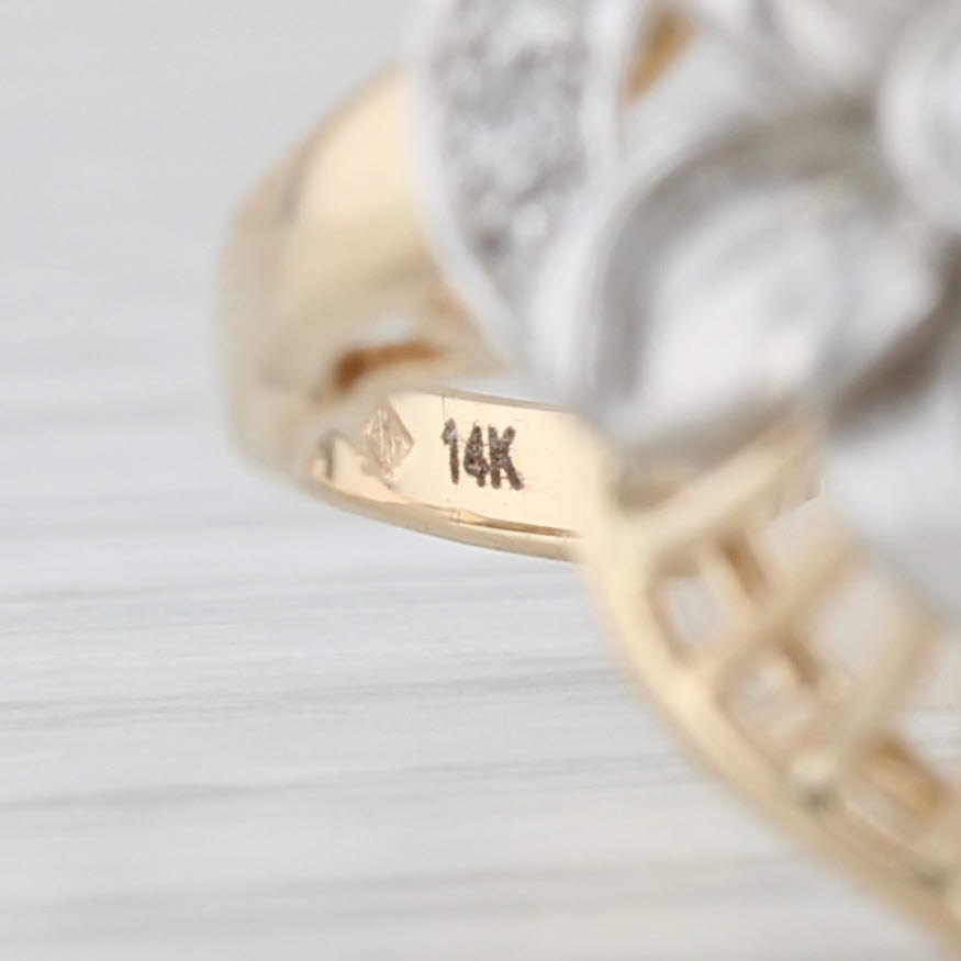 0.11ctw Diamond Flower Ring 14k White Yellow Gold Size 7.5
