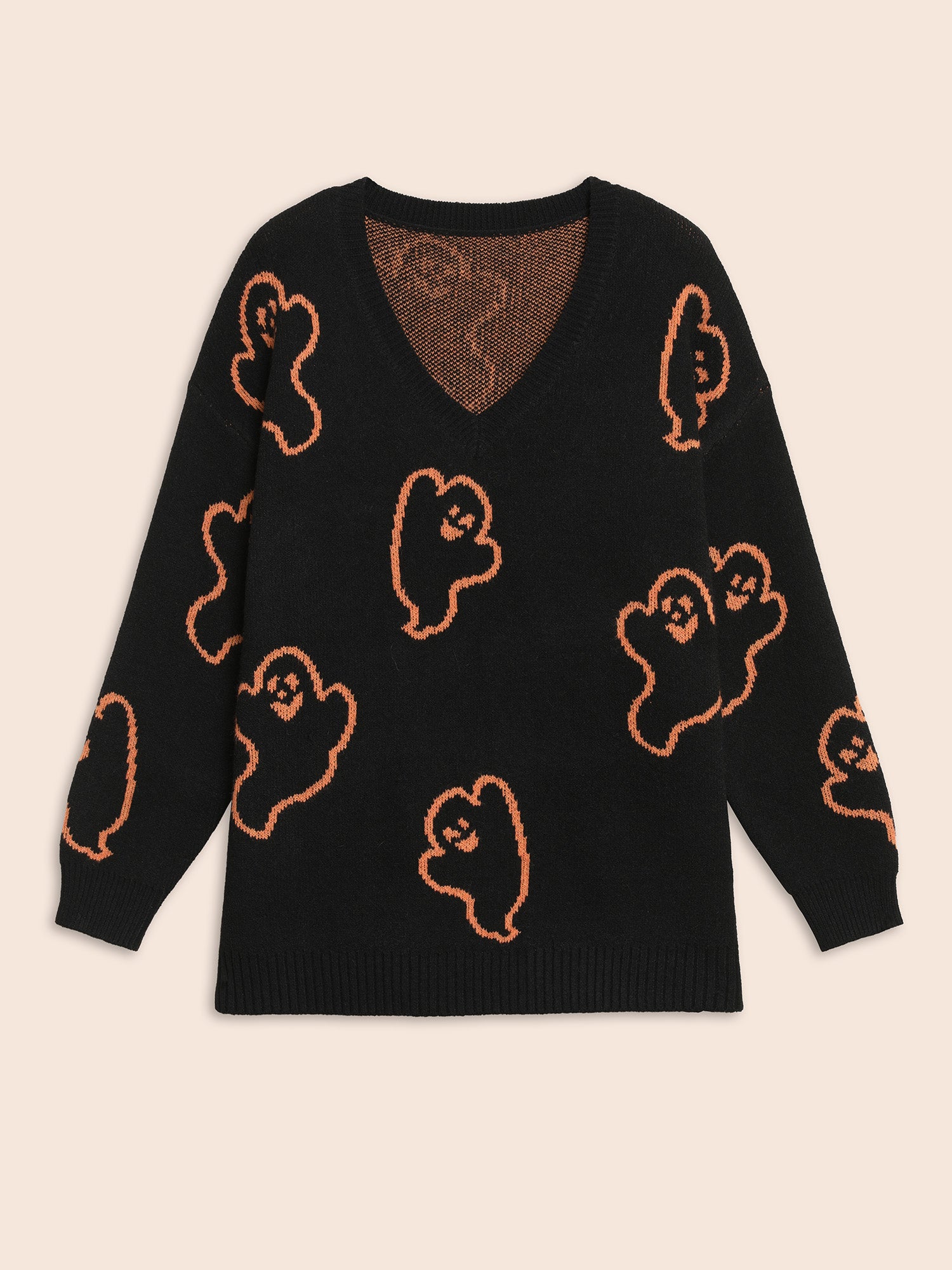 Spooky Ghost Pattern V-Neck Pullover