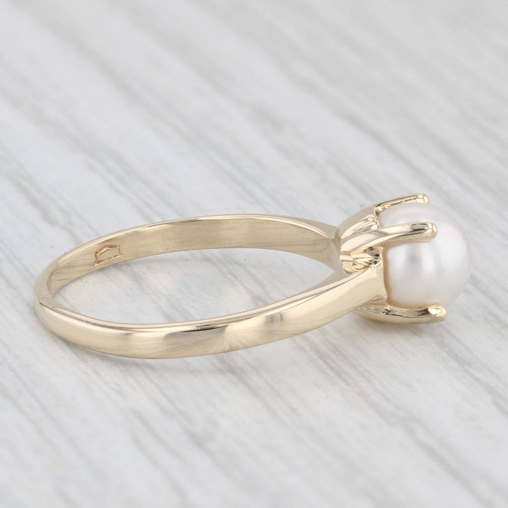Round Cultured Pearl Solitaire 10K Yellow Gold Ring Ring Size 5.75