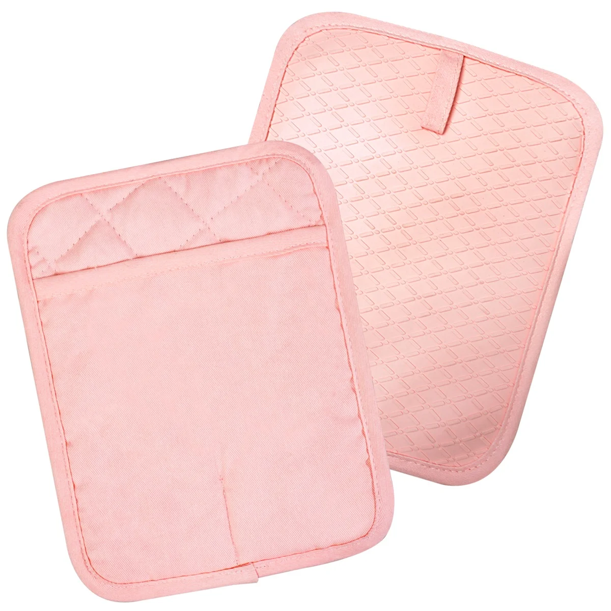 Hot sale pink cotton and silicone pot holder with pocket kitchen heat resistant cooking pot holder