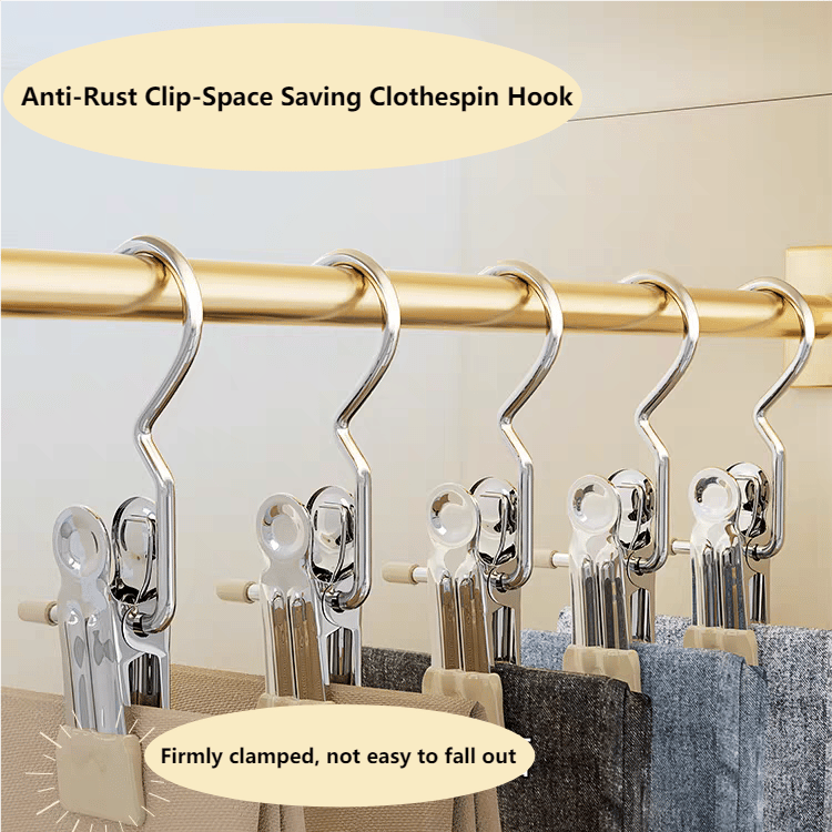 (2024 New Arrival 49% OFF )Anti-Rust Clip-Space Saving Clothespin Hook