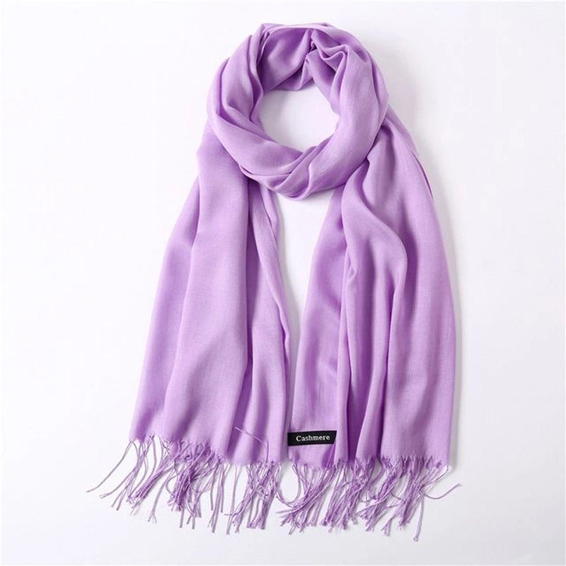 Women's Elegant Classic Style Solid Color Polyester Tassel Scarf