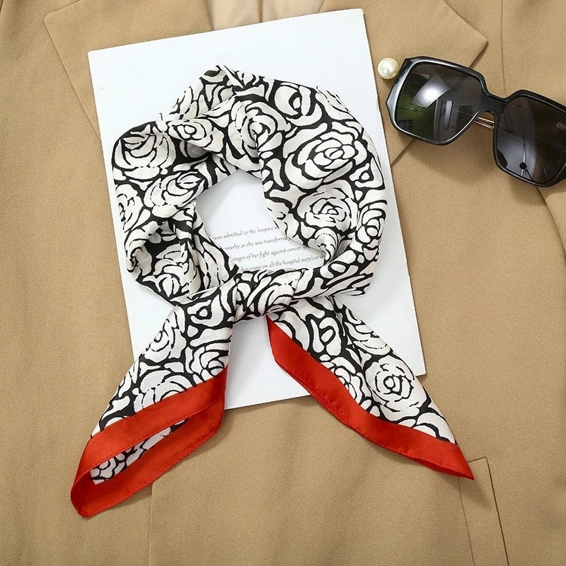 70*70  Striped Silk Scarf Women's Small Square Scarf  Versatile Professional Small Scarf Summer Thin Decorative Scarf