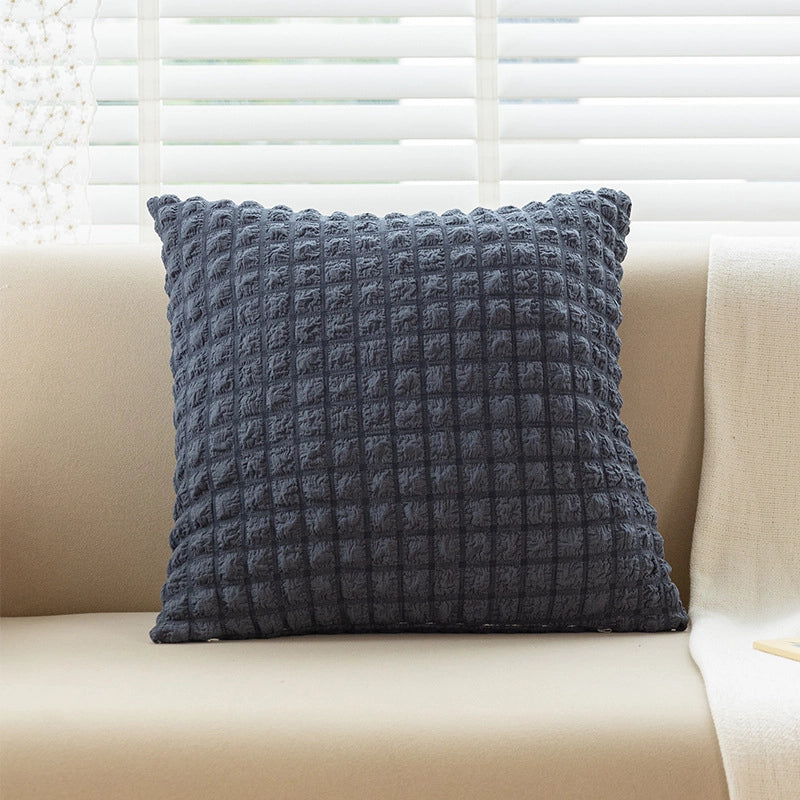 Cream Style Pillow Home Sofa Cushion Simple Solid Color Elastic Puff Plaid Pillow Case Bedside Pillow