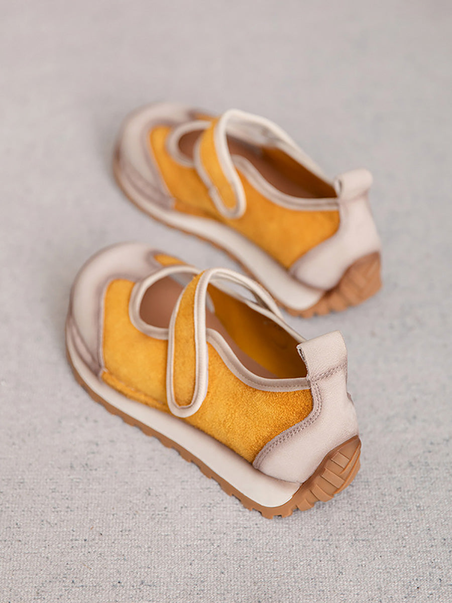 Women Summer Vintage Colorblock Leather Low Heel Shoes