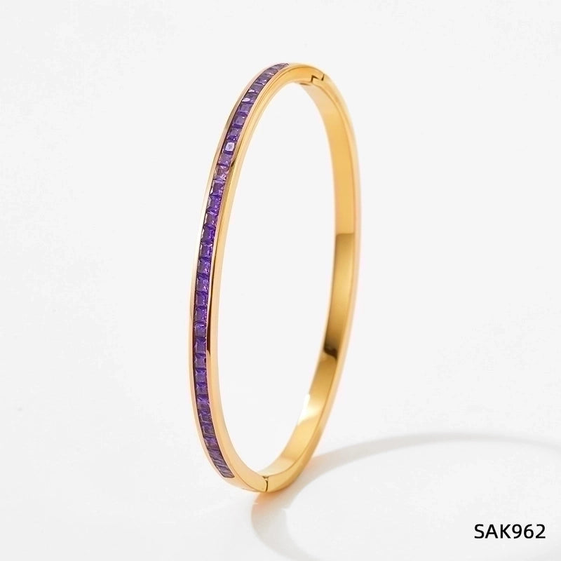 3 Pieces Classic Style Solid Color 304 Stainless Steel 16K Gold Plated White Gold Plated Gold Plated Artificial Gemstones Bangle In Bulk