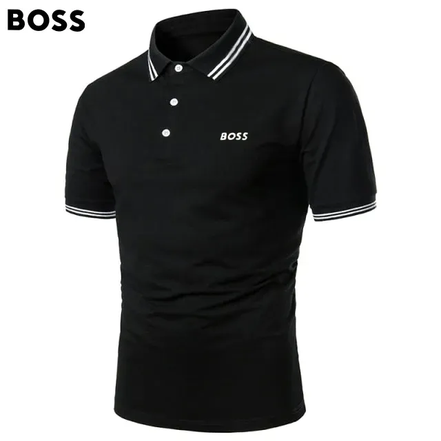 BOSS Men-s Striped Print Short Sleeve POLO T-Shirt