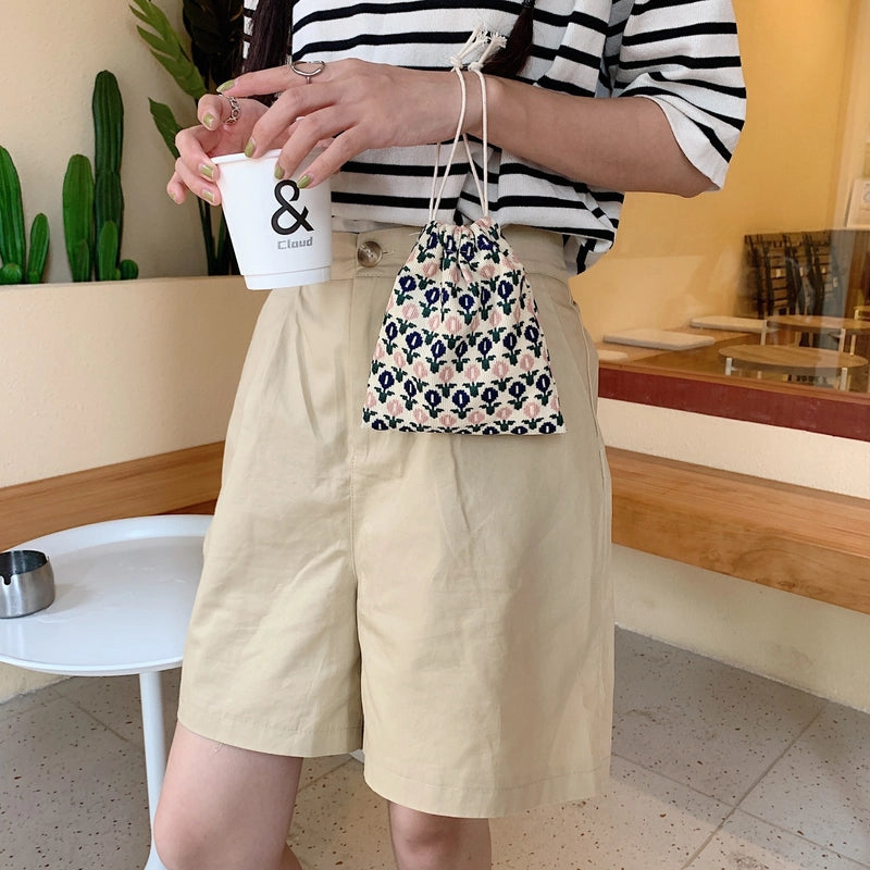 Unisex Small Polyester Plaid Flower Streetwear Bucket String Handbag
