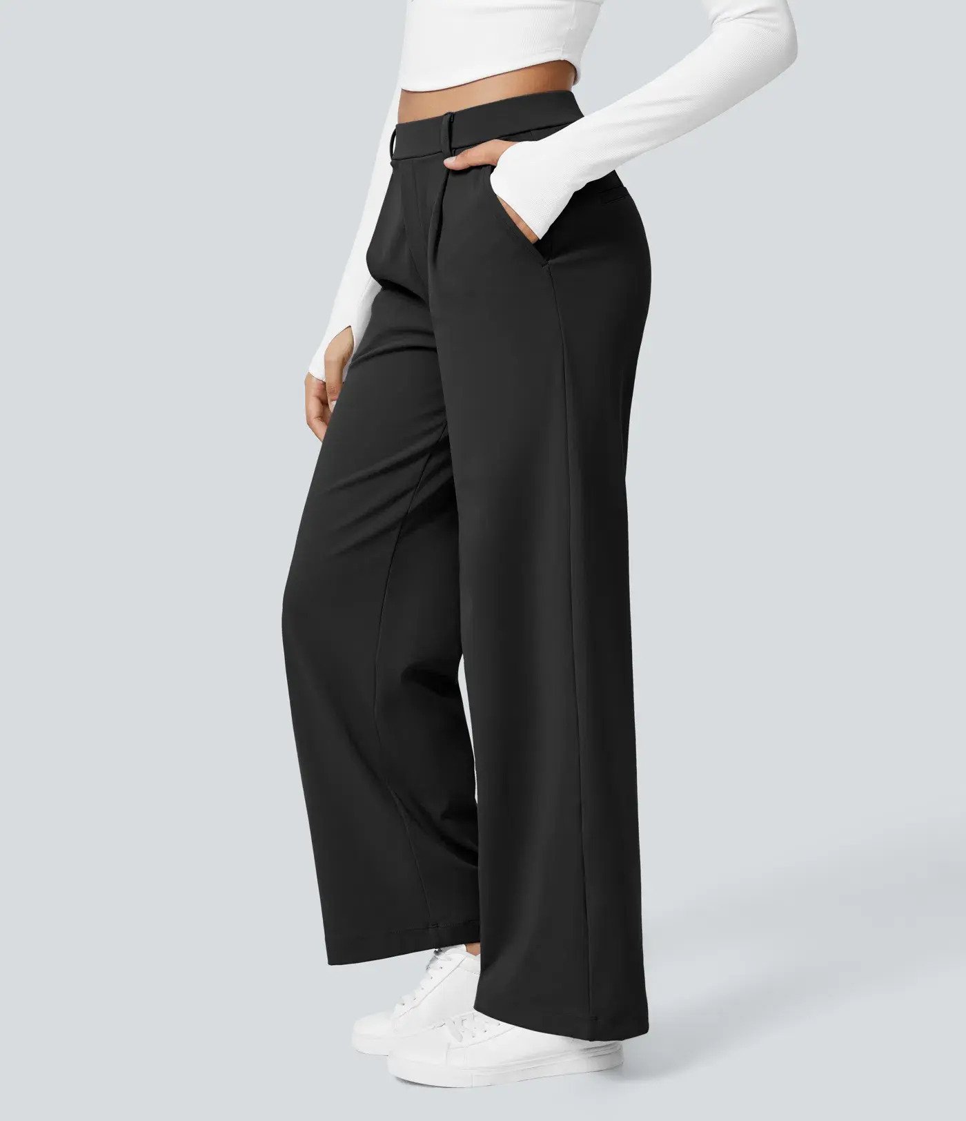 🔥Hot Sale🔥High-waisted Straight Leg Work Pants with Pockets